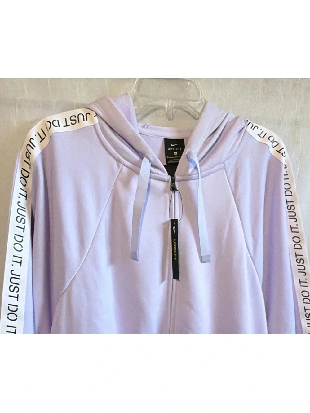Nike Women’s XL Lavender Hooded Zip Sweatshirt with 'Just Do It' Tape